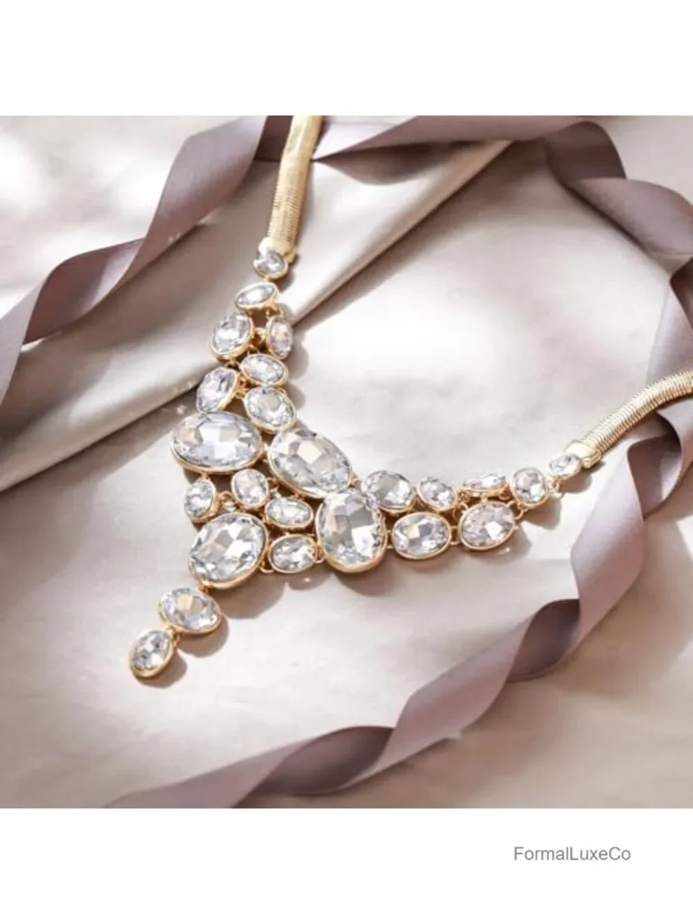 Art Deco Rhinestone Crystal Statement Necklace Chunky